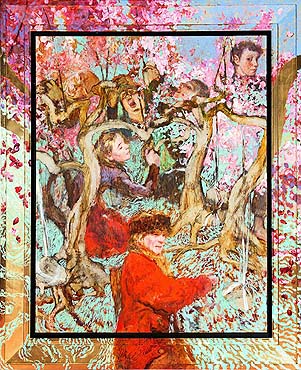 The Hanging of the TreeRocks - Jamie Wyeth print farm,  Phyllis Wyeth,  kids, hanging rocks, trees, reshape, branches